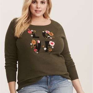 Torrid Olive Floral Love Raglan Sweater